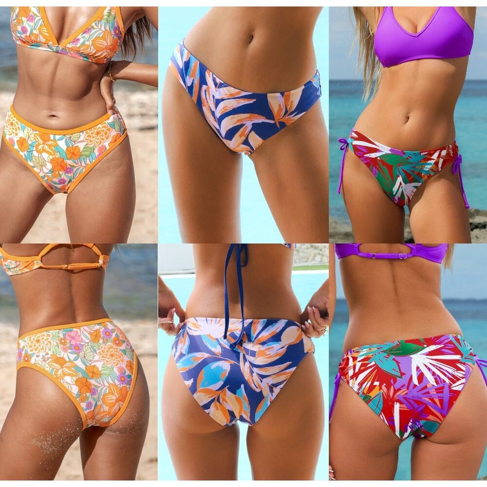 NWT Cupshe LOT OF 3 Swim Bikini Bottoms - Tropical Hawaiian Beach Bundle Sz S